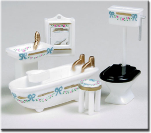 1/4 WHITE/BLUE BATHROOM SET