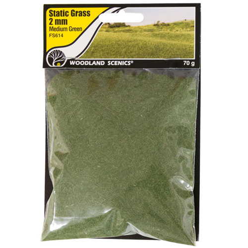 2mm loose medium green static grass, tufts, pathways, weeds