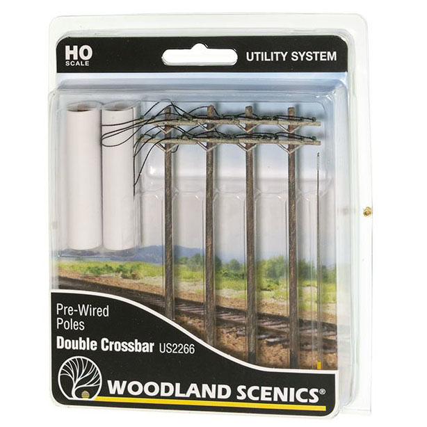 HO-SCALE DOUBLE CROSSBAR PRE-WIRED POLES
