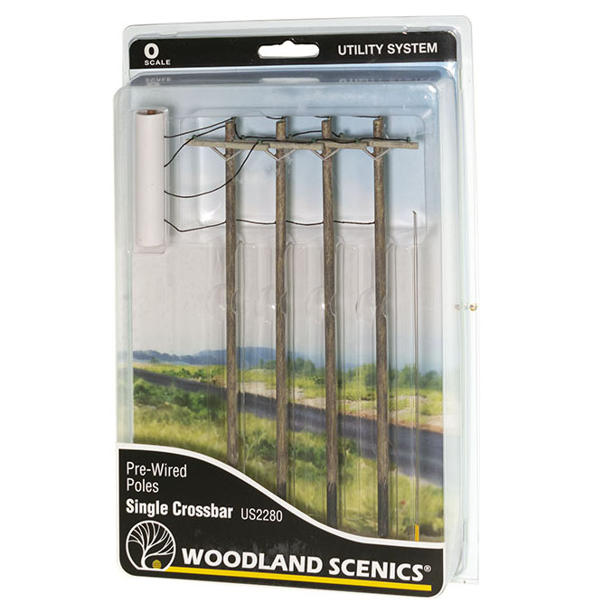 O-SCALE SINGLE CROSSBAR PRE-WIRED POLES/4PCS.
